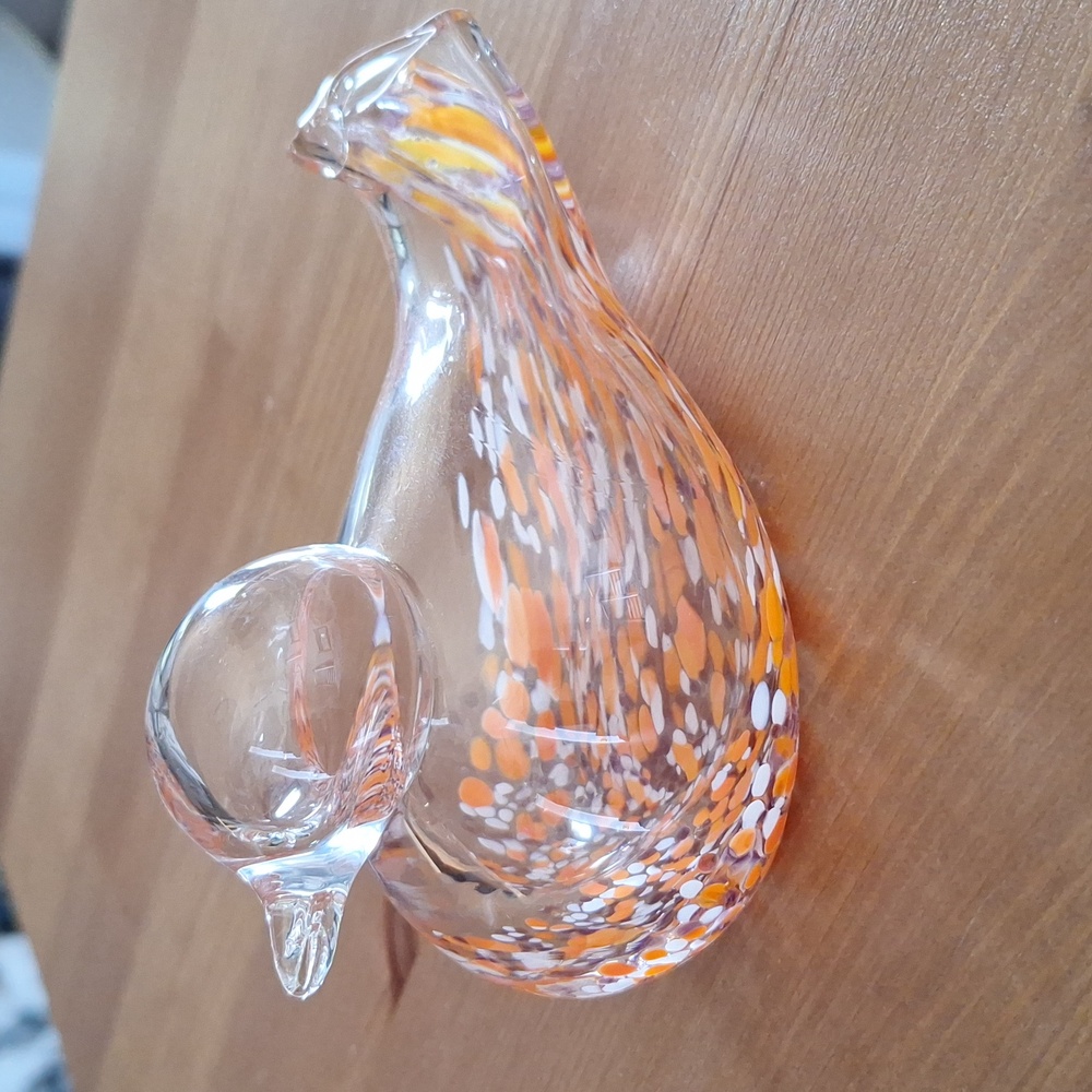 #ACO Clear blown hollow glass  bird with orange and white texture bottom